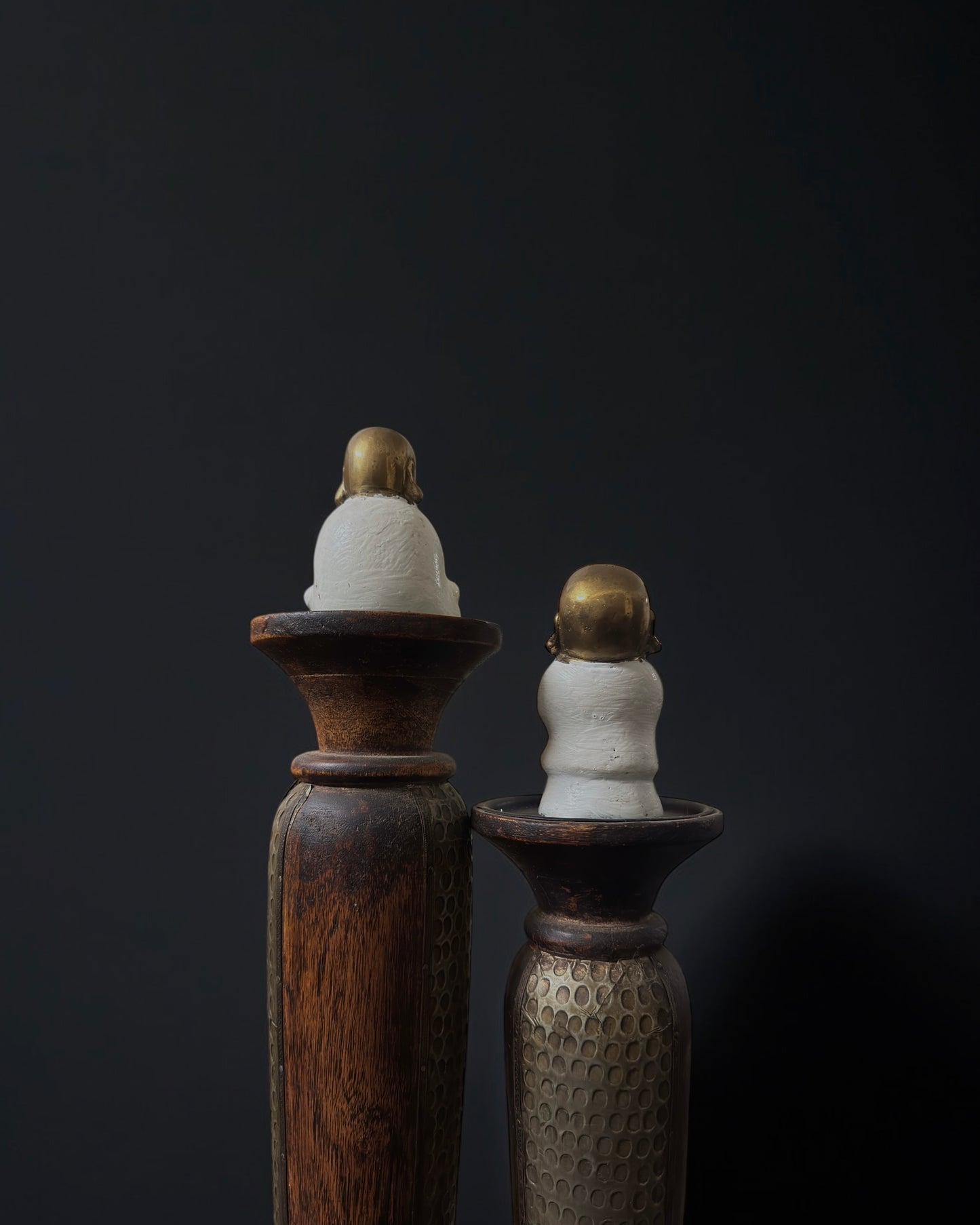 Vintage Chinese Brass and Enamel Happy Buddha Figurines