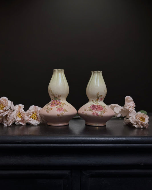 Pair of Hand-Painted Double Gourd Victorian English Vases (c. 1890-1900)