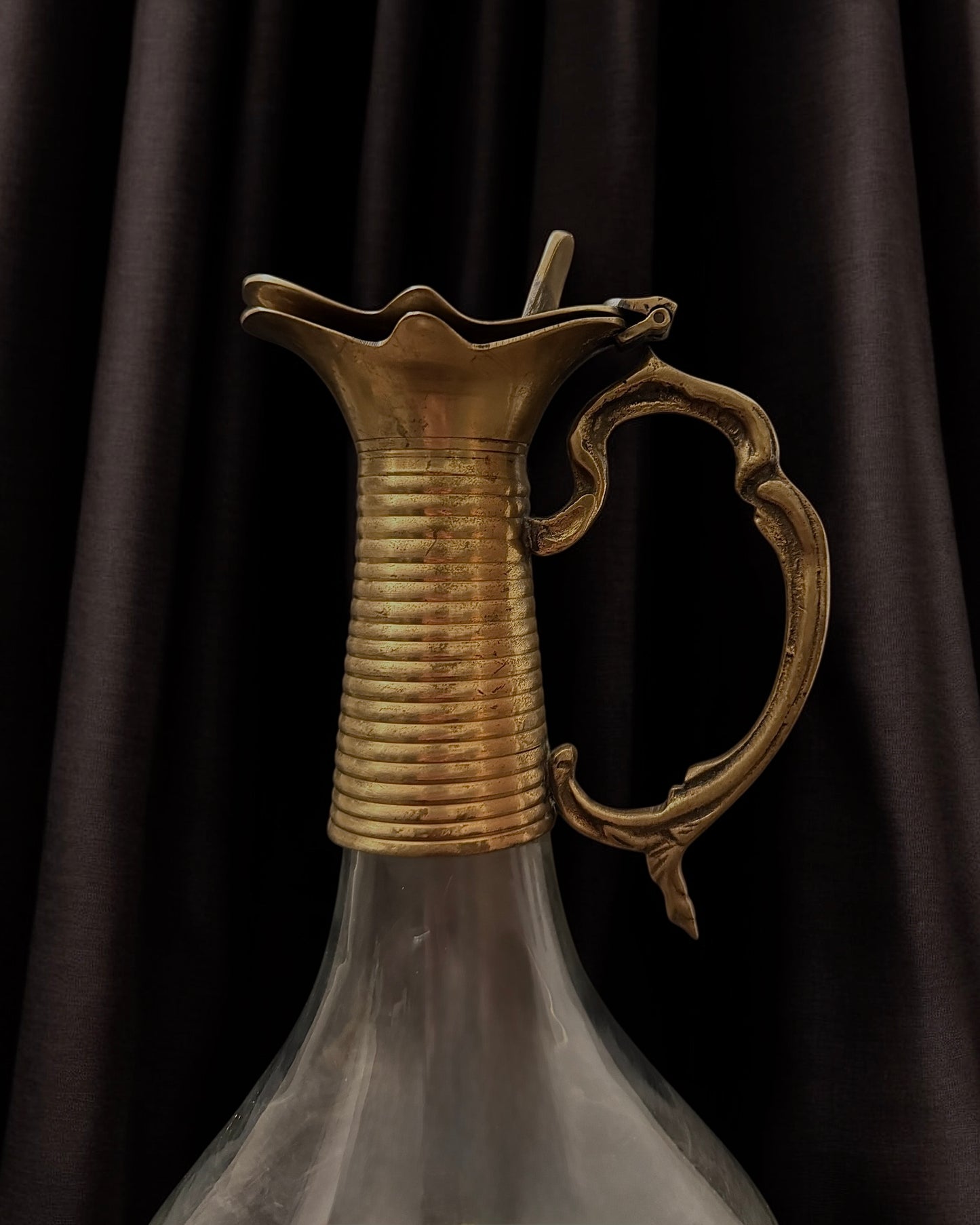 English Brass and Glass Ewer/Decanter (Late Victorian or Edwardian) Most Likely around 1900-1920.