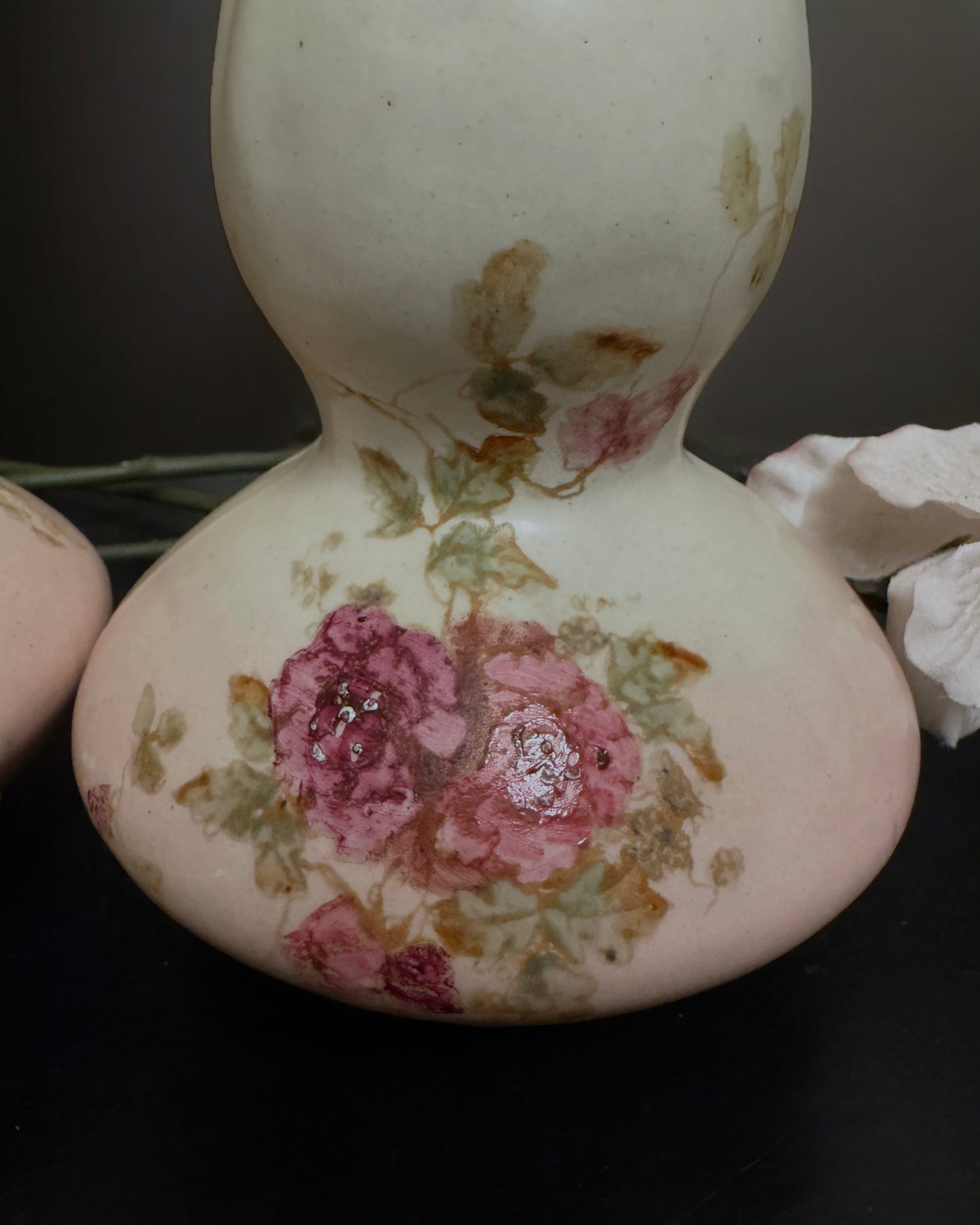 Pair of Hand-Painted Double Gourd Victorian English Vases (c. 1890-1900)