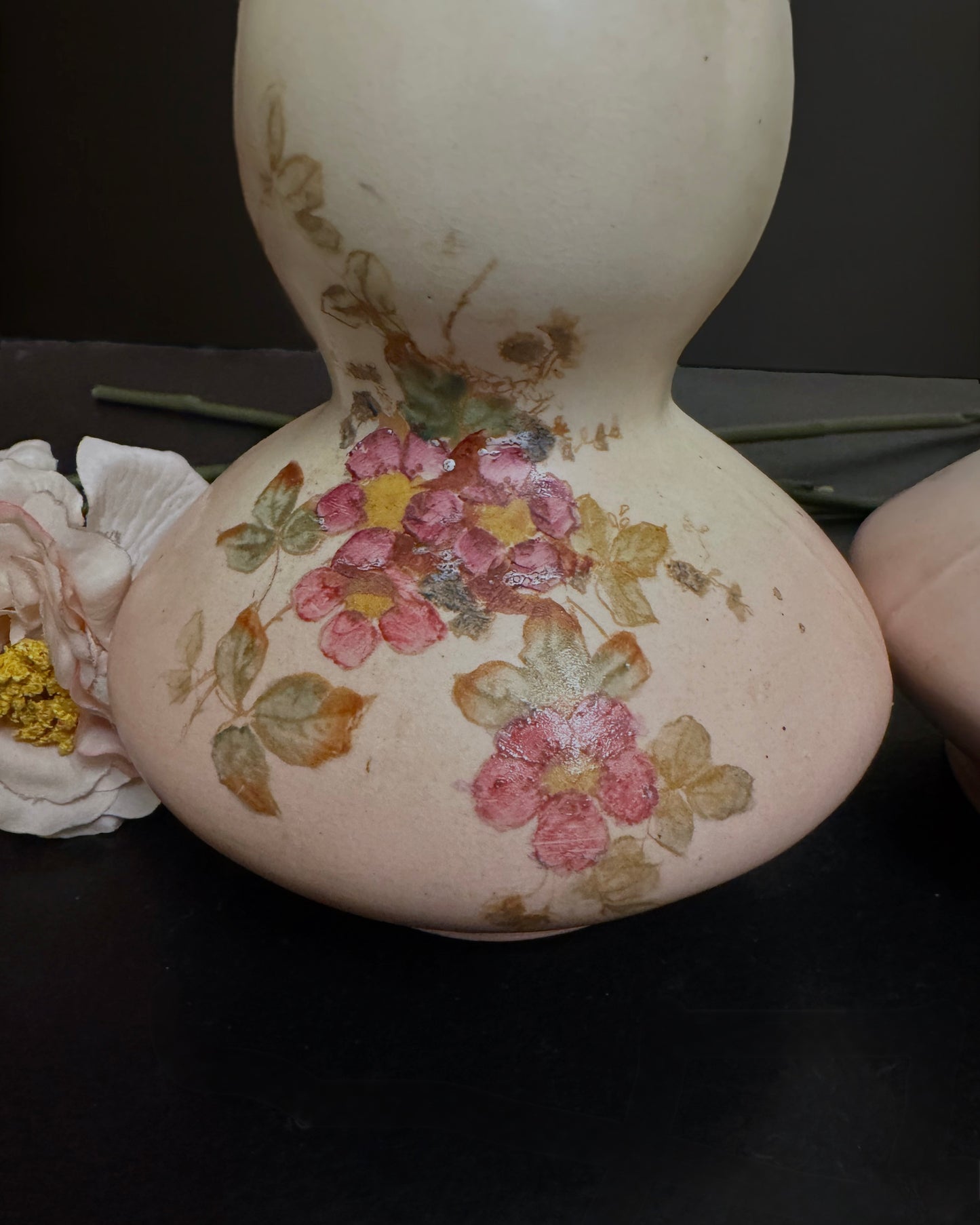 Pair of Hand-Painted Double Gourd Victorian English Vases (c. 1890-1900)