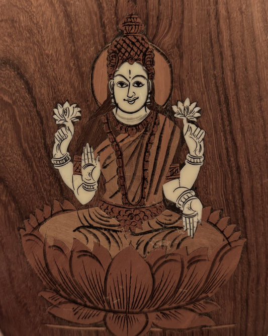 Lakshmi - Indian Wooden Marquetry Plaque