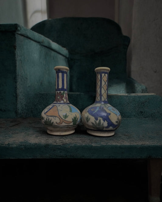 Pair of Late 19th Century Persian Qajar Vases – Hand-Painted & Glazed