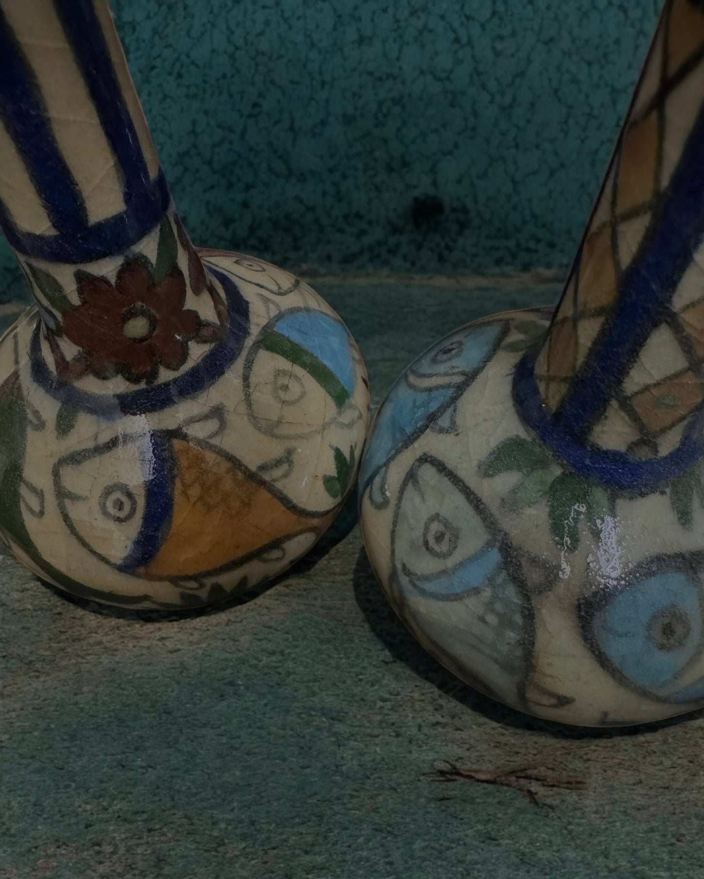 Pair of Late 19th Century Persian Qajar Vases – Hand-Painted & Glazed