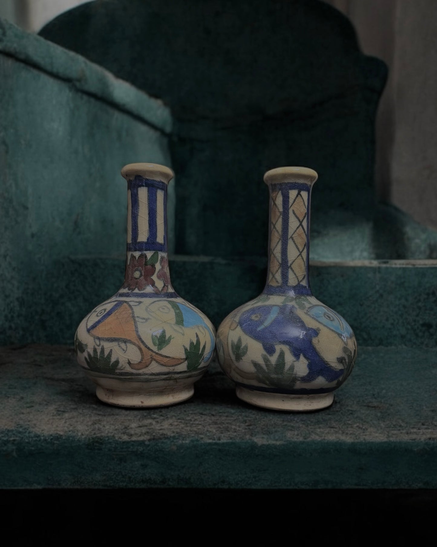 Pair of Late 19th Century Persian Qajar Vases – Hand-Painted & Glazed