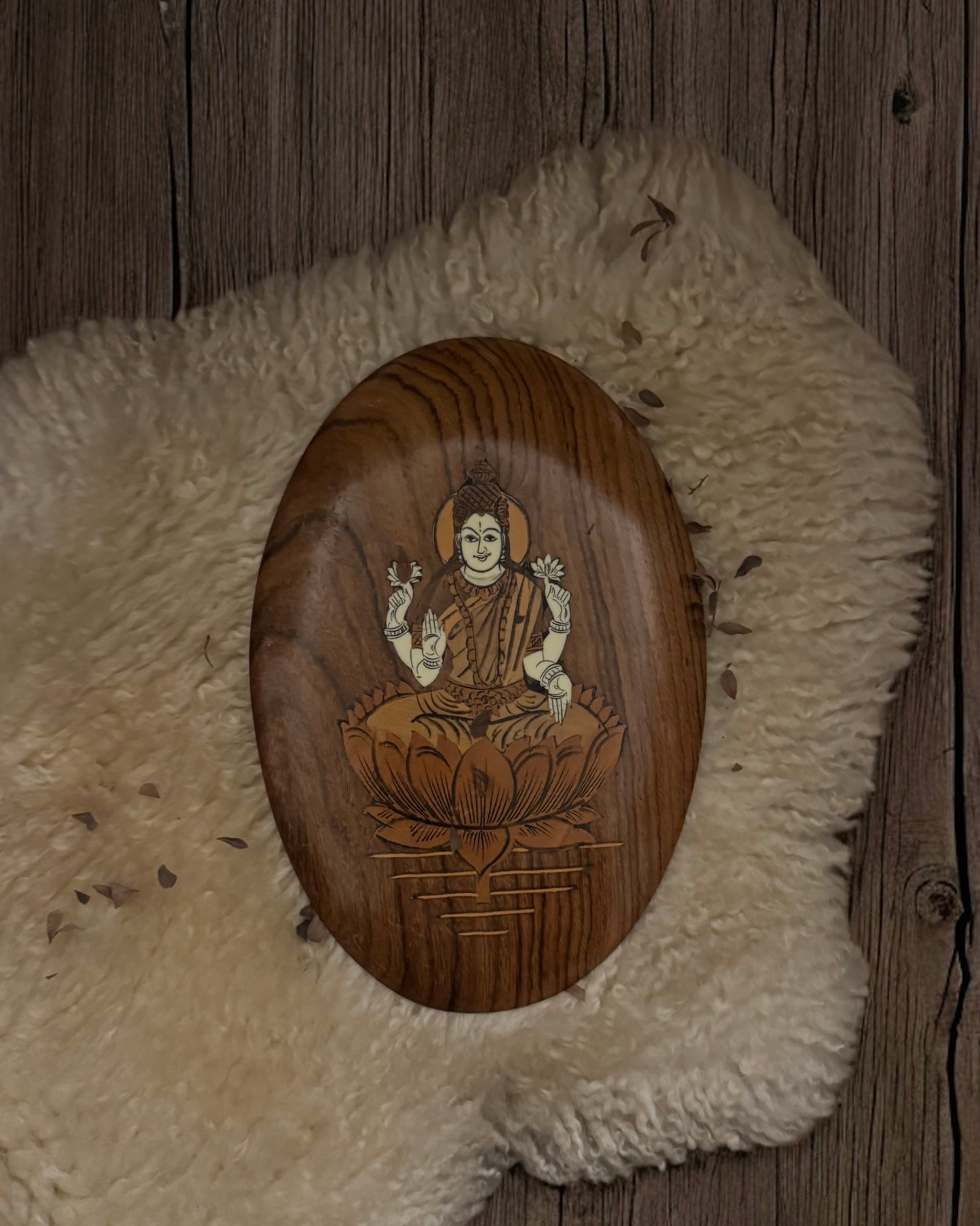 Lakshmi - Indian Wooden Marquetry Plaque