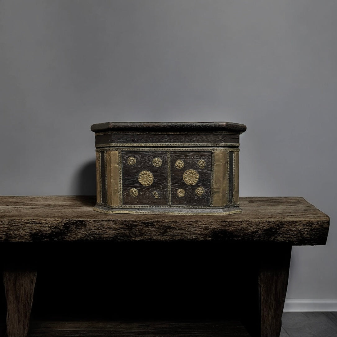 19th Century Himalayan Brass-Mounted Wooden Chest