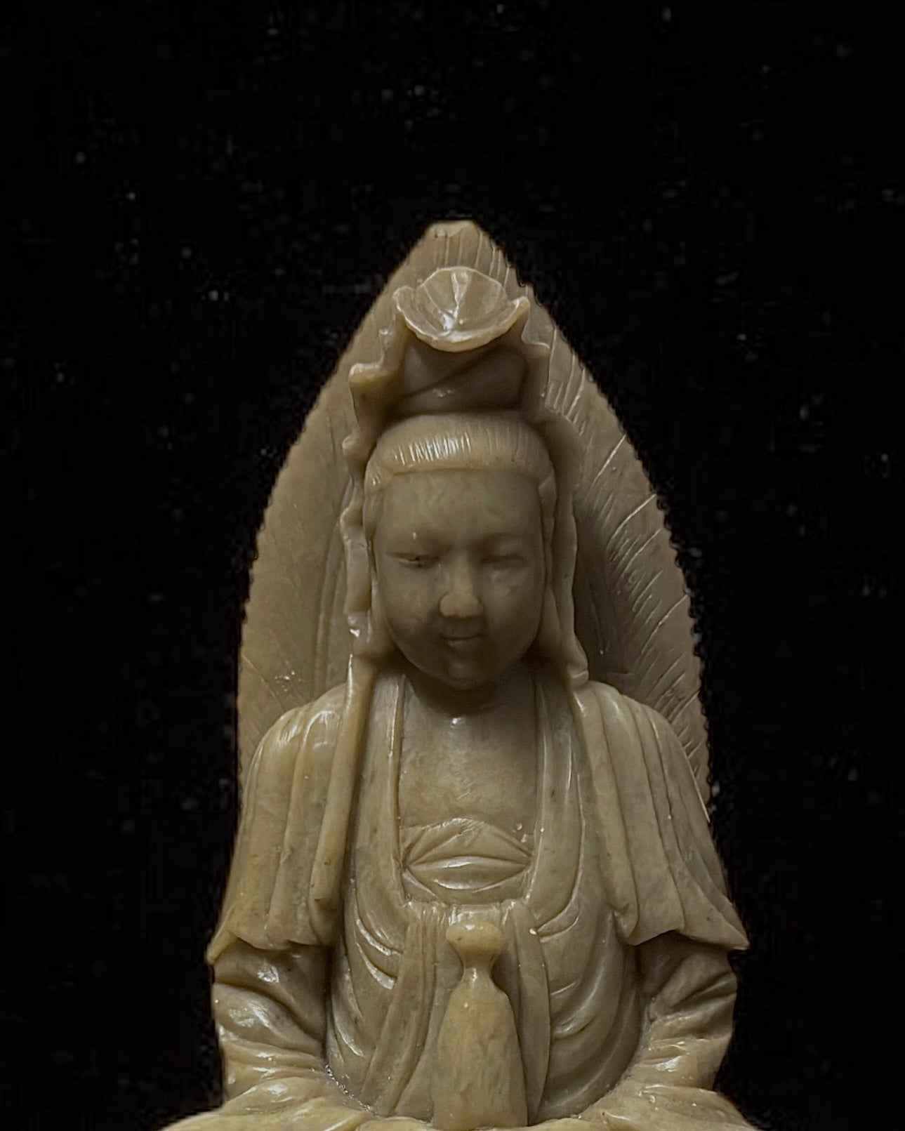 Guanyin - Bodhisattva of Compassion, Mid-20th Century Chinese Hand-carved Stone Sculpture