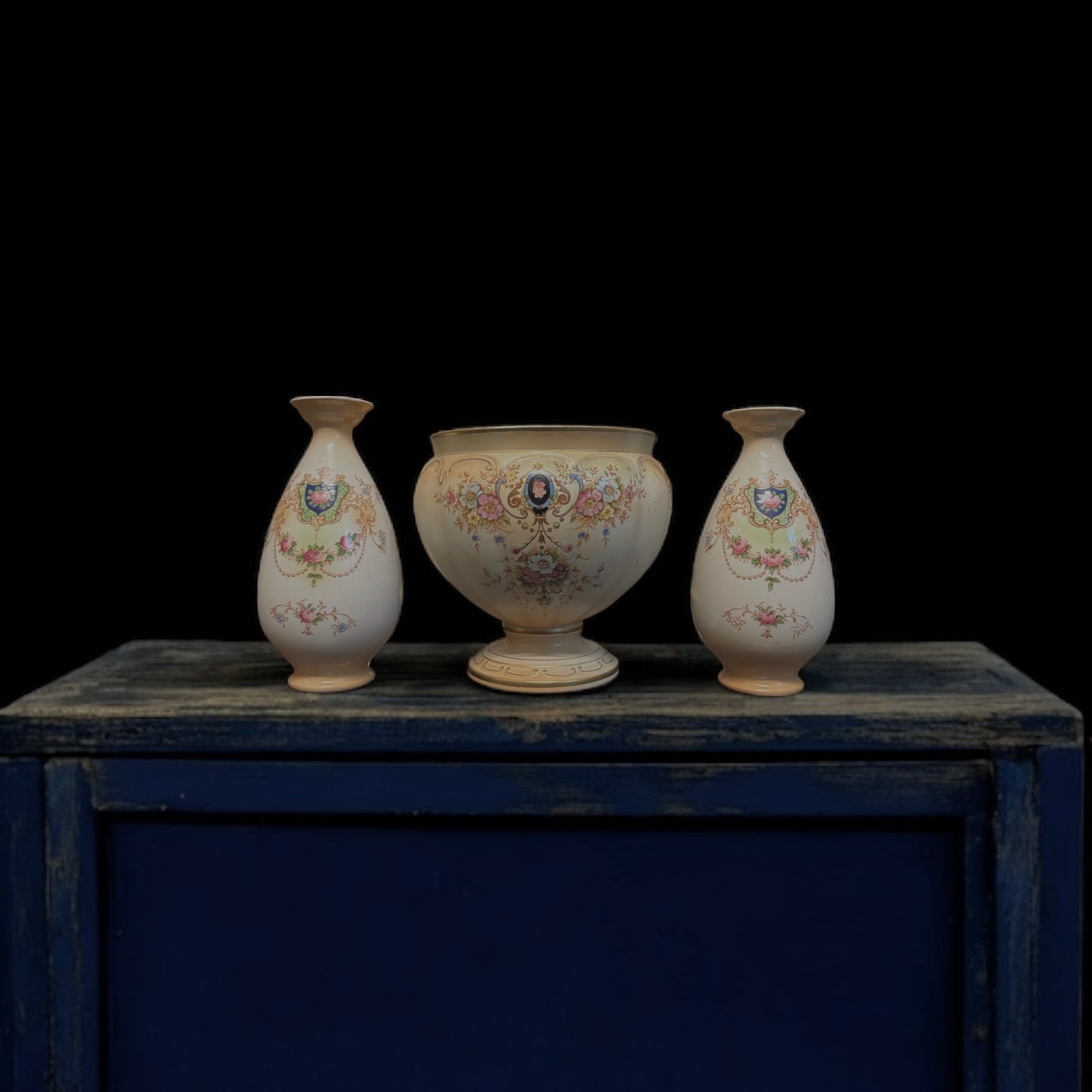 Antique English Crown Devon Fielding’s “Thames” Pattern 3-Piece Set - Circa 1917–1925.