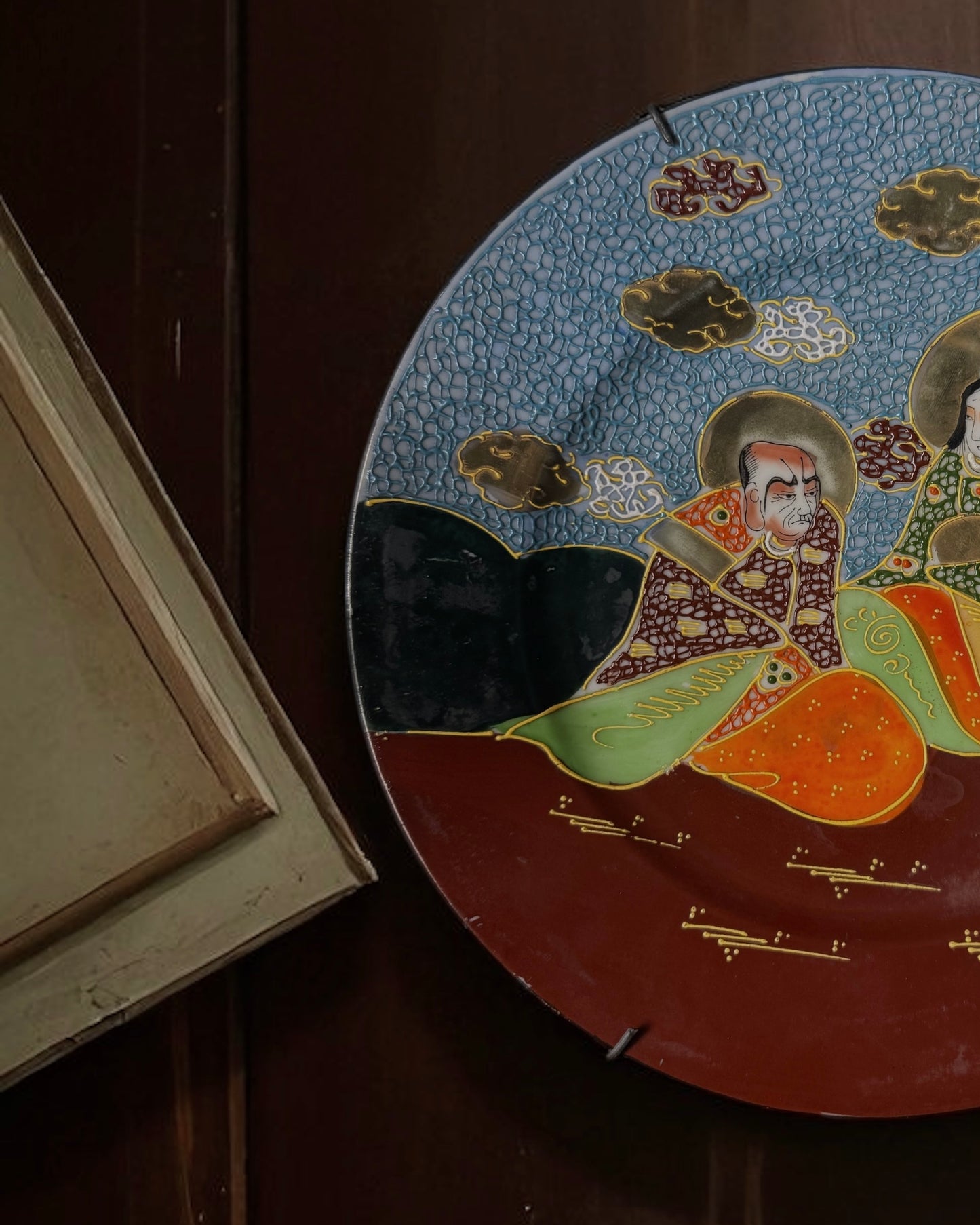 Japanese Satsuma-Style Porcelain Plate “Kannon and an Arhat”. Taishō period (circa 1910–1920), Marked: 大日本特製 (Dai Nippon Tokusei) “Specially Made in Great Japan”