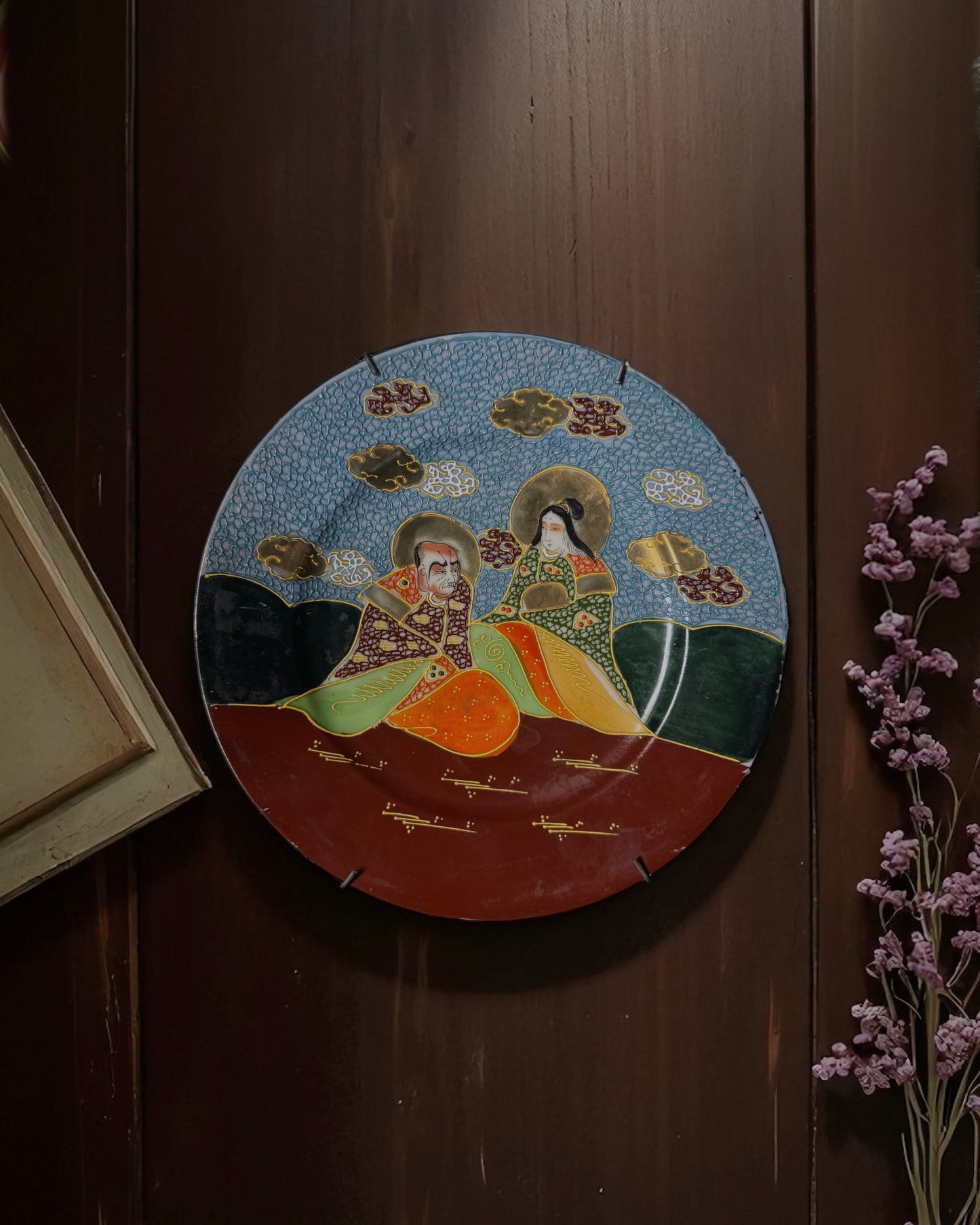 Japanese Satsuma-Style Porcelain Plate “Kannon and an Arhat”. Taishō period (circa 1910–1920), Marked: 大日本特製 (Dai Nippon Tokusei) “Specially Made in Great Japan”