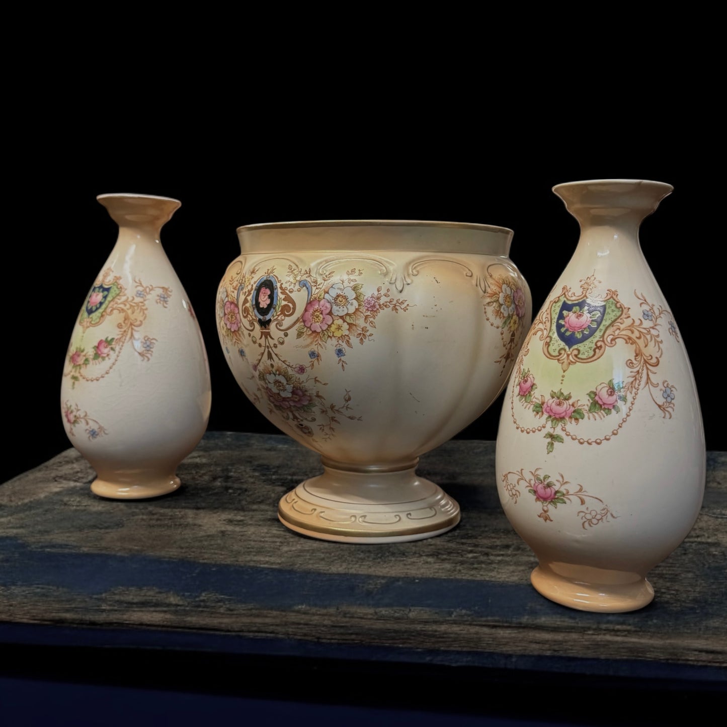 Antique English Crown Devon Fielding’s “Thames” Pattern 3-Piece Set - Circa 1917–1925.