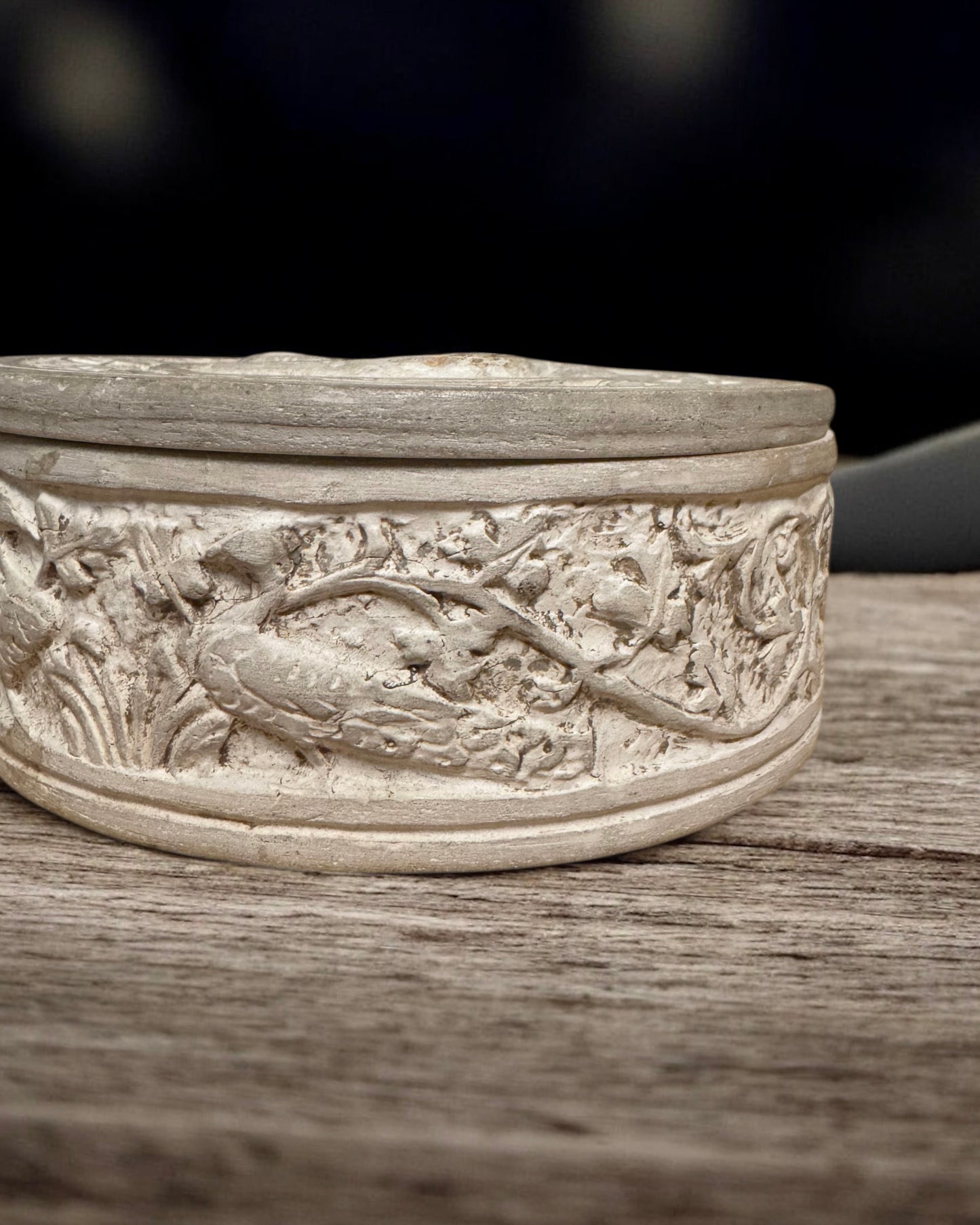 Antique European Hand-Carved Decorative Box - Peacock Motifs (Dated 1916)