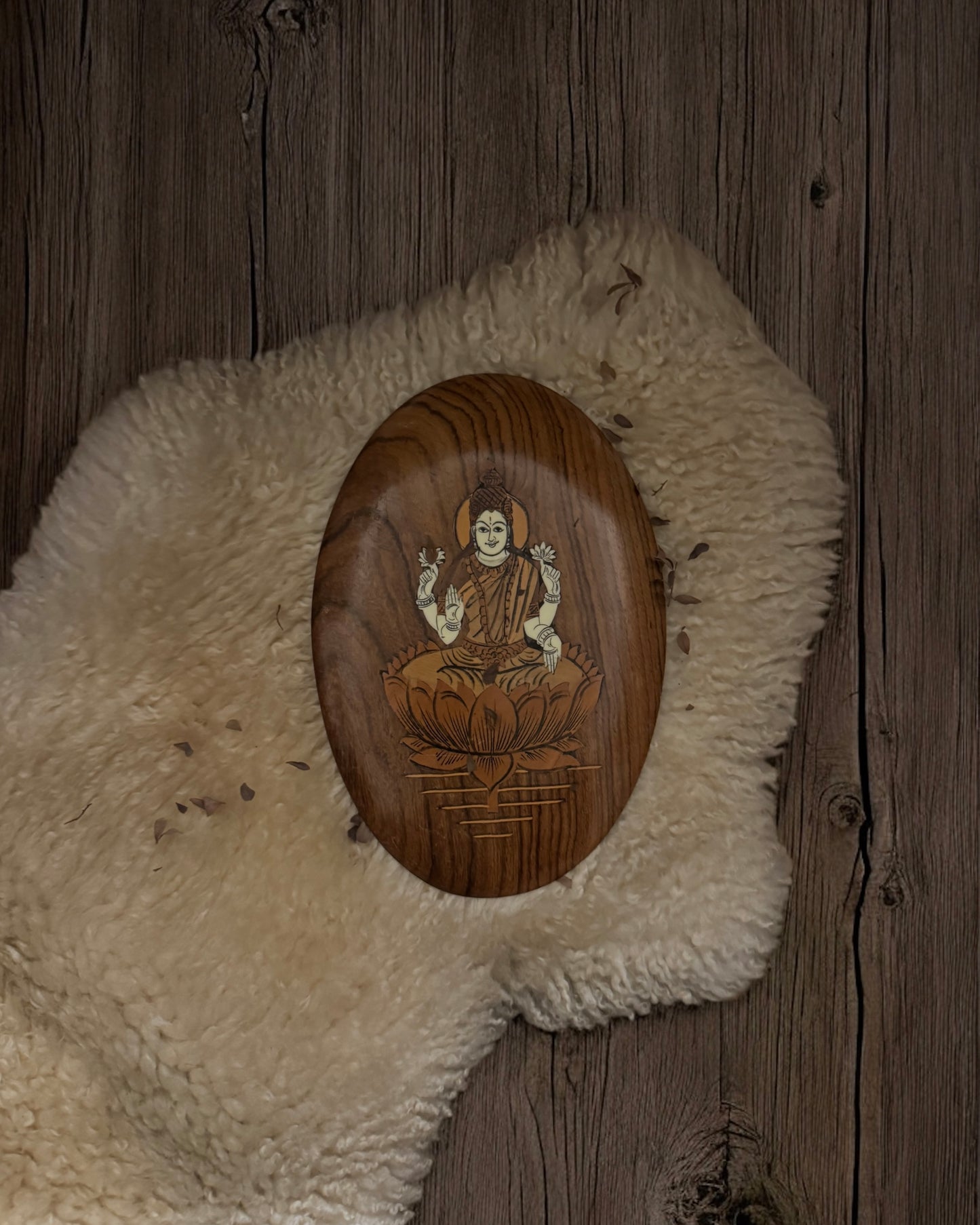 Lakshmi - Indian Wooden Marquetry Plaque