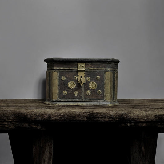 19th Century Himalayan Brass-Mounted Wooden Chest
