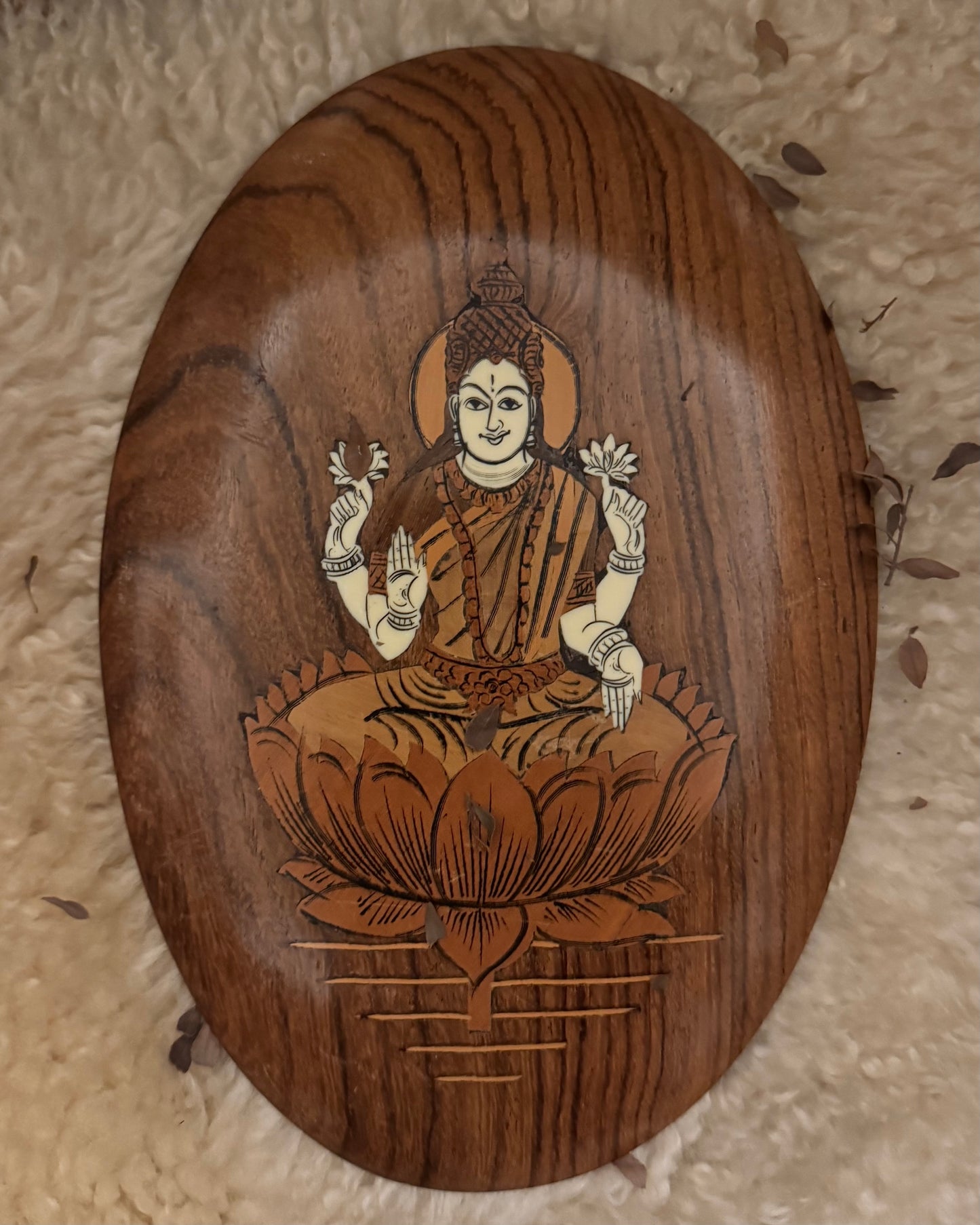 Lakshmi - Indian Wooden Marquetry Plaque