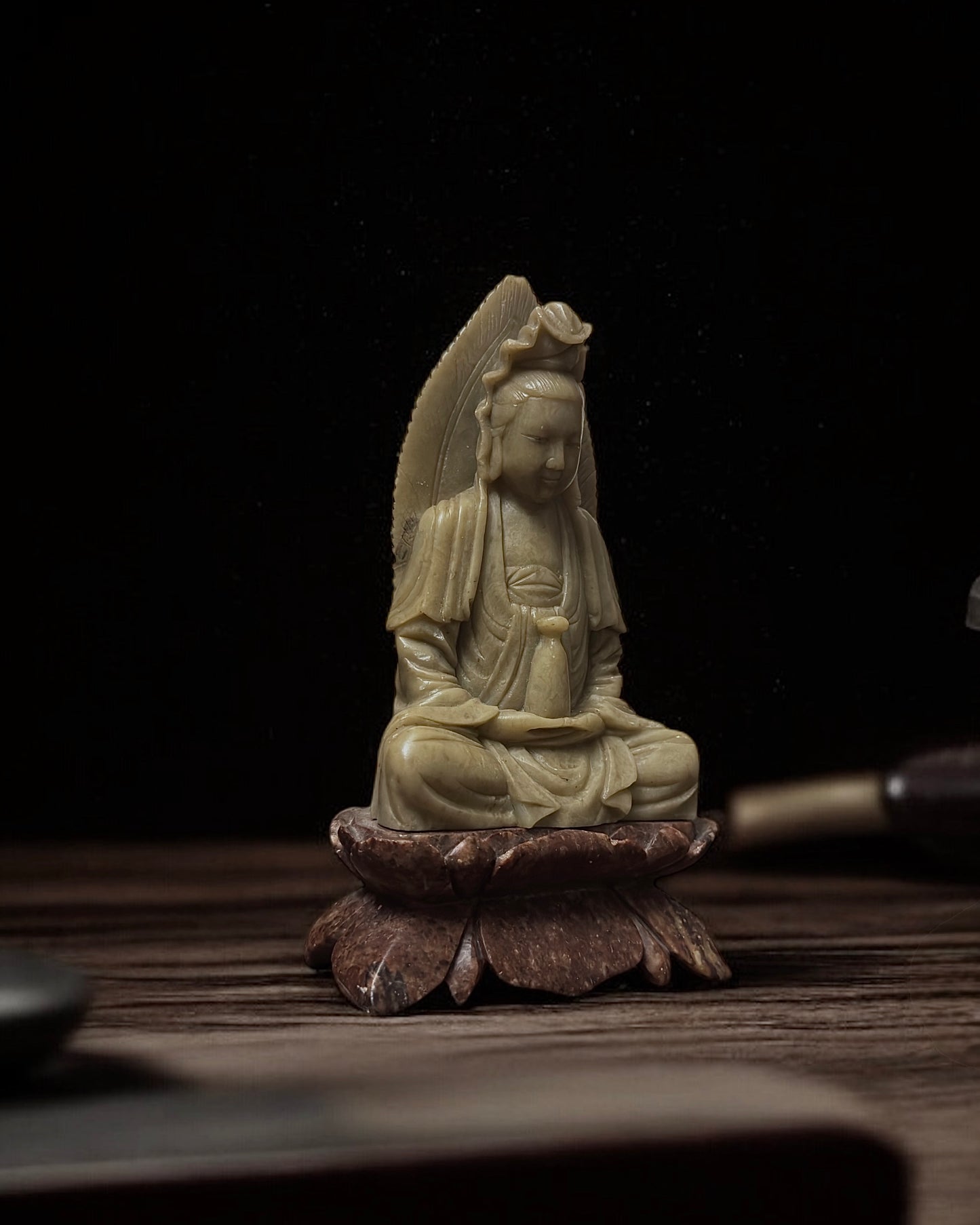 Guanyin - Bodhisattva of Compassion, Mid-20th Century Chinese Hand-carved Stone Sculpture