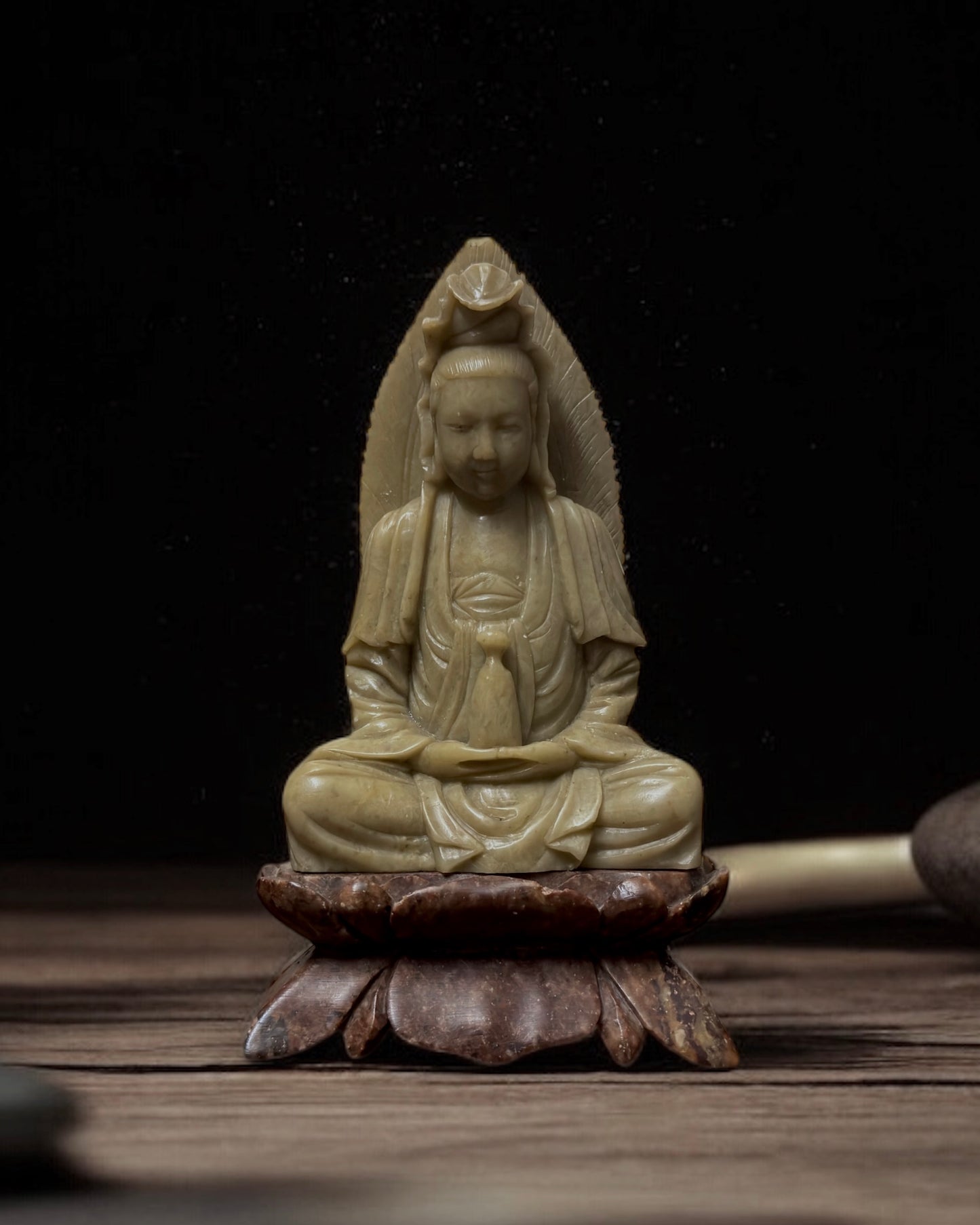 Guanyin - Bodhisattva of Compassion, Mid-20th Century Chinese Hand-carved Stone Sculpture