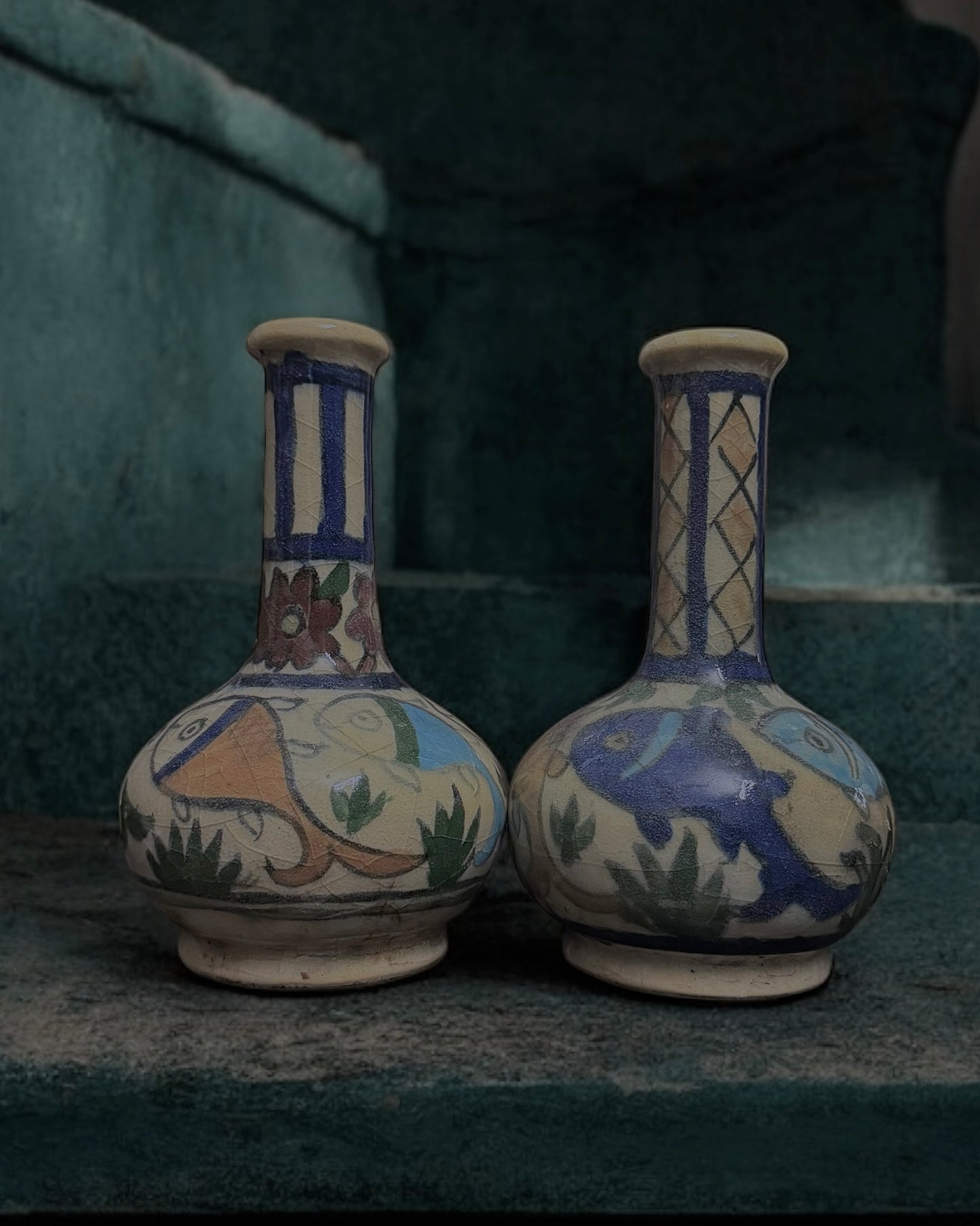 Pair of Late 19th Century Persian Qajar Vases – Hand-Painted & Glazed