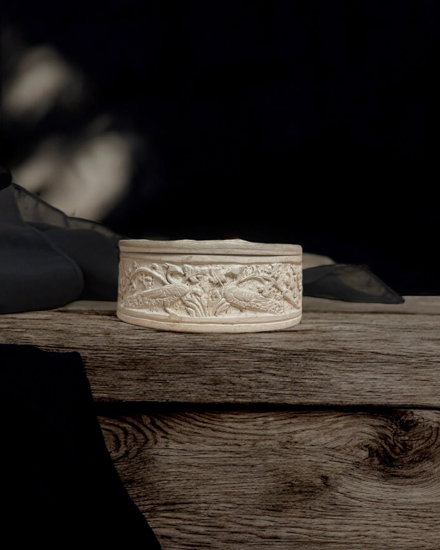 Antique European Hand-Carved Decorative Box - Peacock Motifs (Dated 1916)