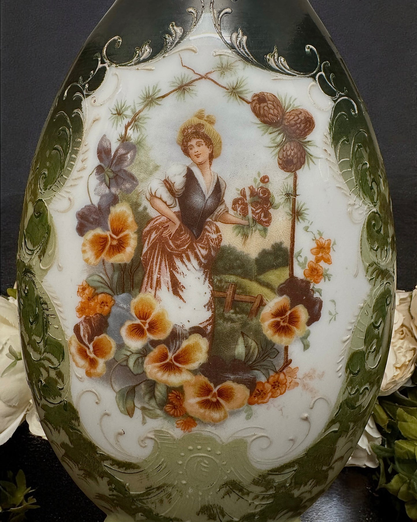 19th Century Victorian Bristol Glass Vase - Handpainted & Transfer Print, England, c.1870-80