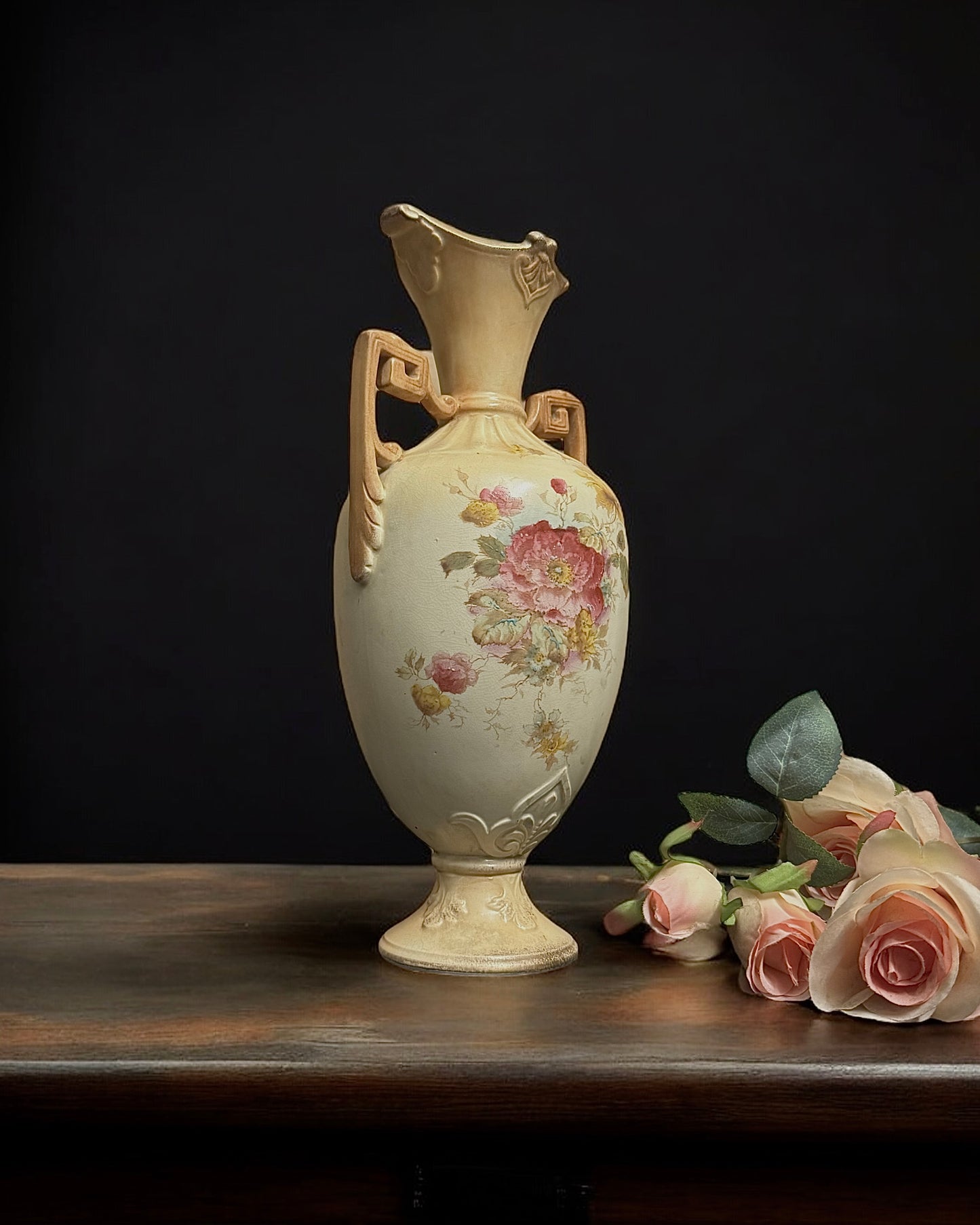 19th Century Victorian Hand-Painted Earthenware English Vase, c.1870-1890