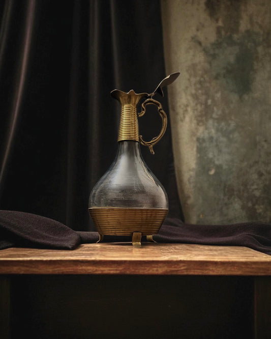 English Brass and Glass Ewer/Decanter (Late Victorian or Edwardian) Most Likely around 1900-1920.