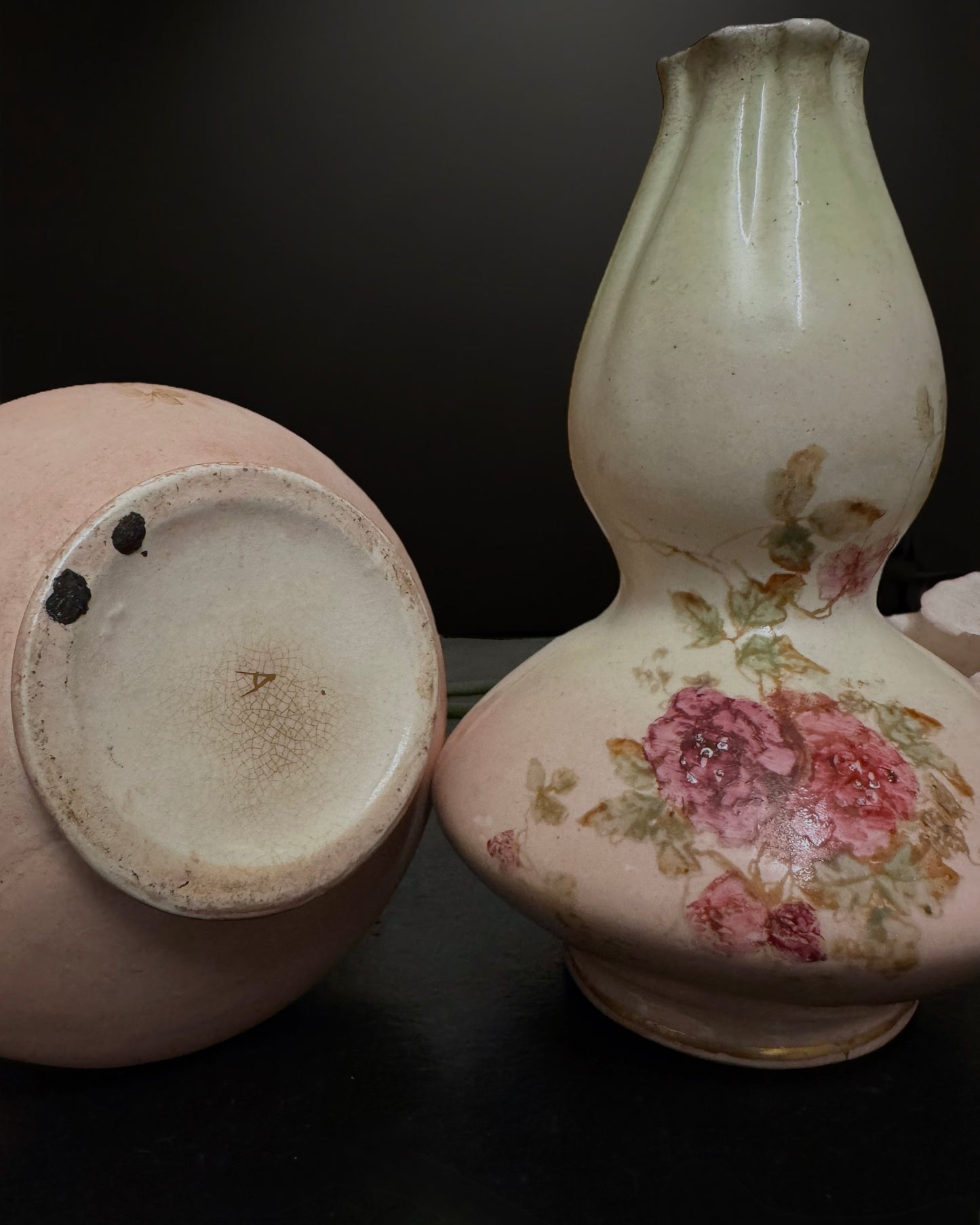 Pair of Hand-Painted Double Gourd Victorian English Vases (c. 1890-1900)