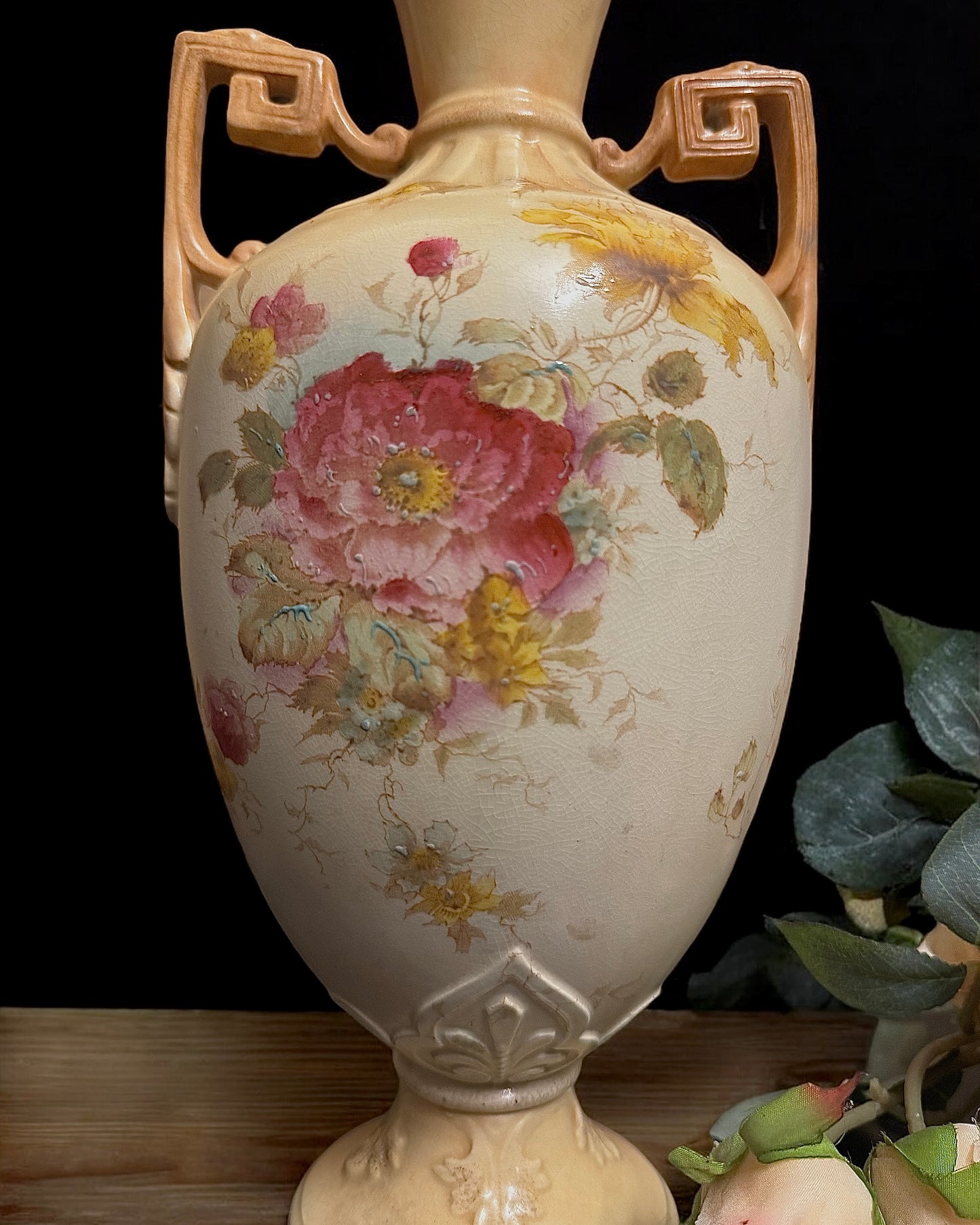 19th Century Victorian Hand-Painted Earthenware English Vase, c.1870-1890