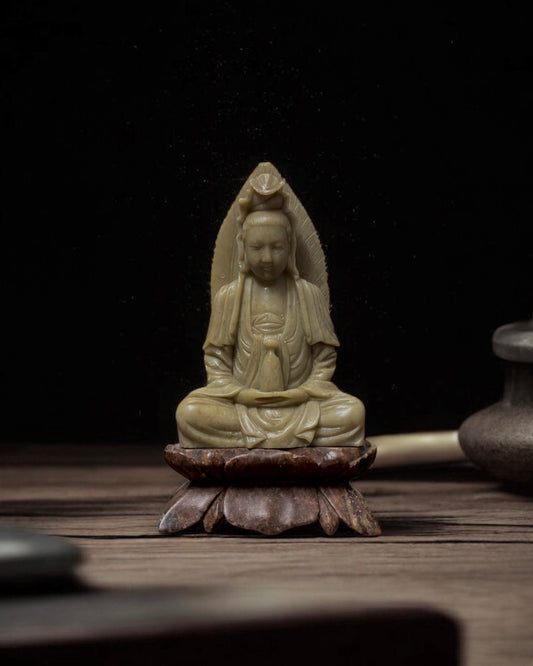 Guanyin - Bodhisattva of Compassion, Mid-20th Century Chinese Hand-carved Stone Sculpture