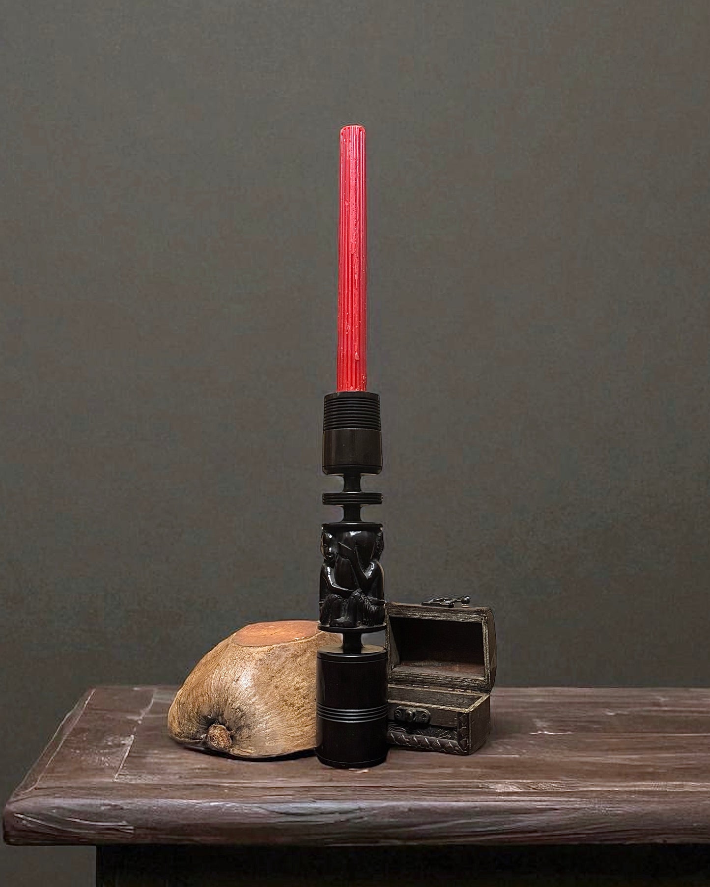 Hand-Carved African Ebony Candle Holder