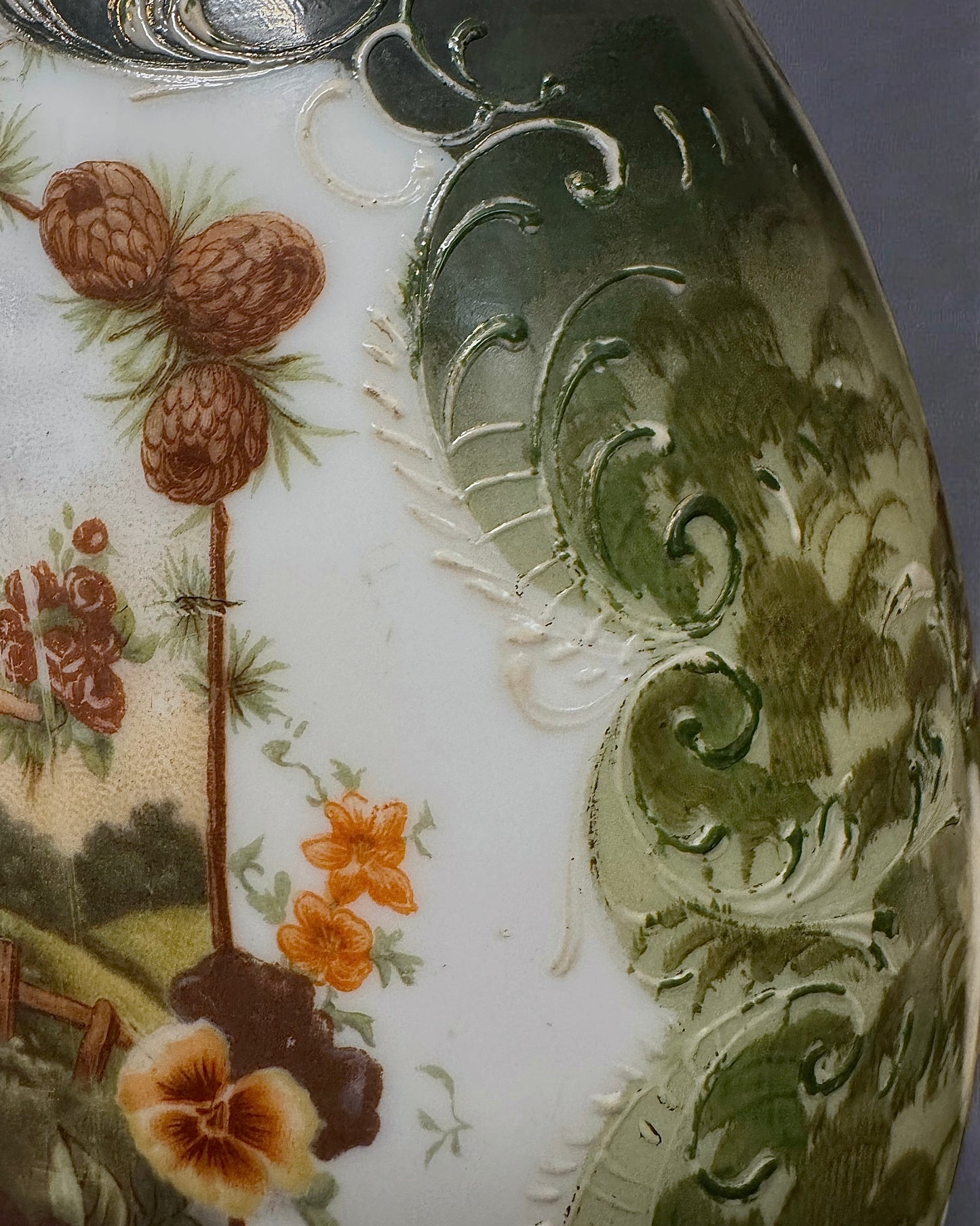 19th Century Victorian Bristol Glass Vase - Handpainted & Transfer Print, England, c.1870-80