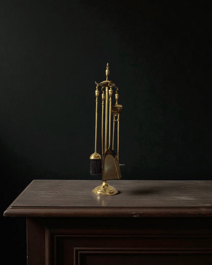 Mid-20th Century French Neoclassical Brass Fireplace Stand - Five Piece Set