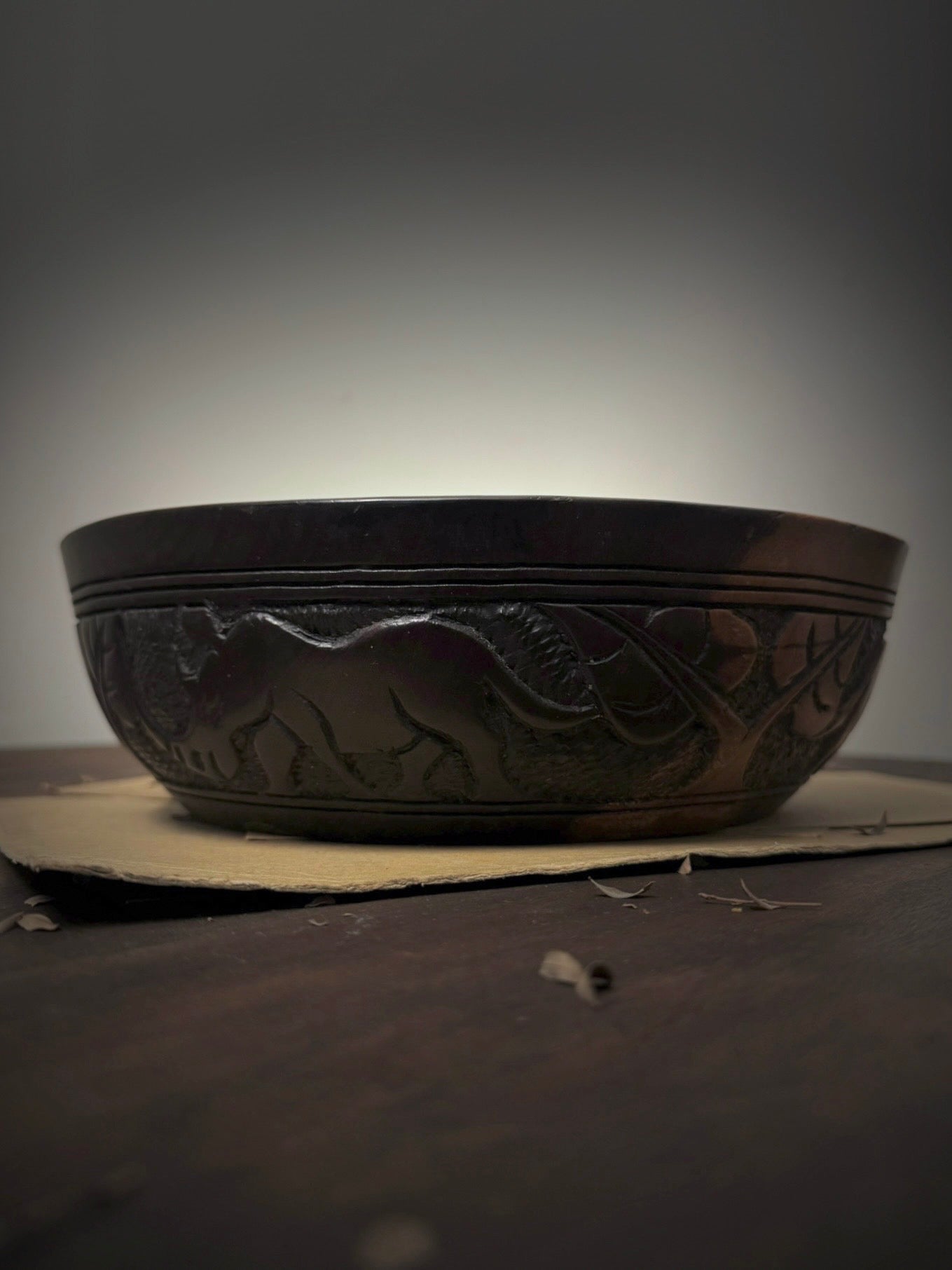 African Hand-Carved Ebony Bowl