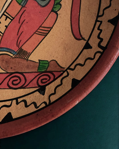 Mexican Mayan Aztec Folk Art Pottery Plate