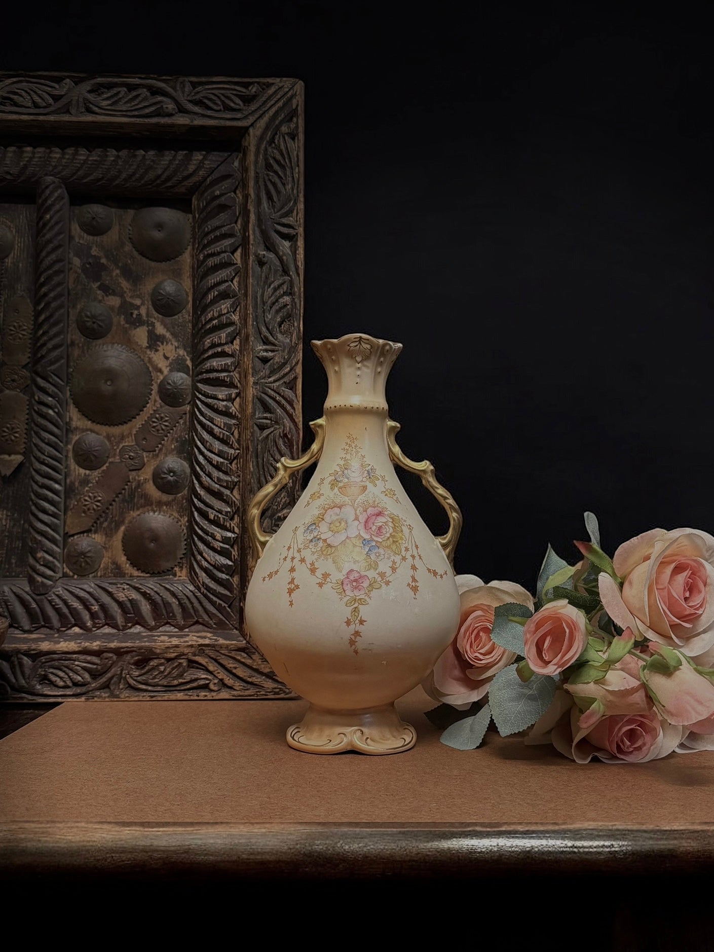 English Crown Devon “Spring” Pattern Hand-Painted Vase, Fielding & Co., Stoke-on-Trent, circa 1910s