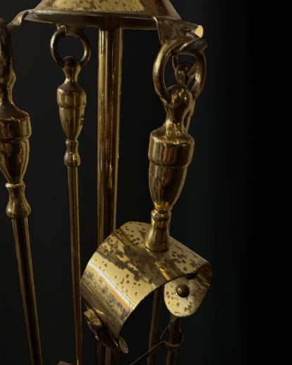 Mid-20th Century French Neoclassical Brass Fireplace Stand - Five Piece Set