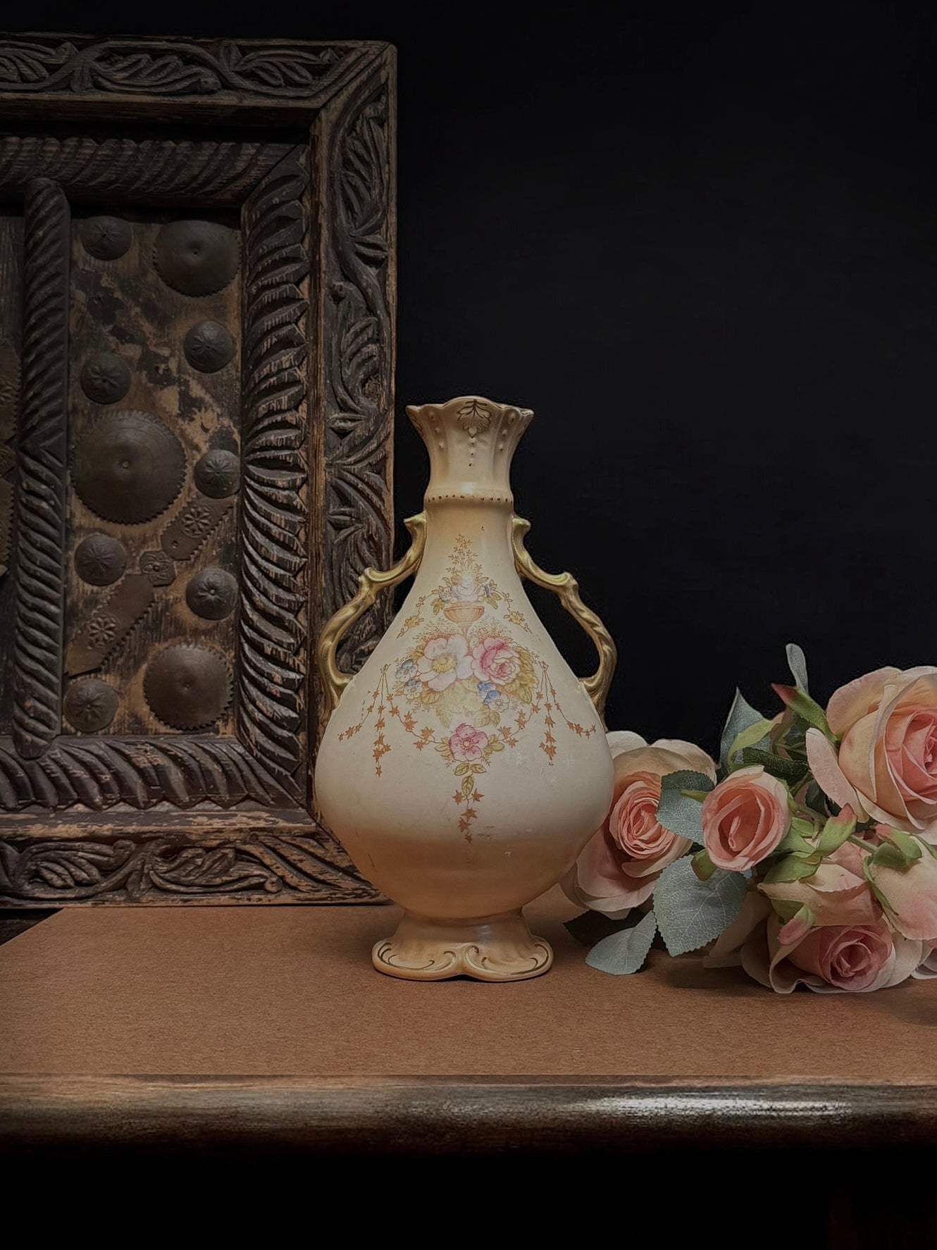 English Crown Devon “Spring” Pattern Hand-Painted Vase, Fielding & Co., Stoke-on-Trent, circa 1910s