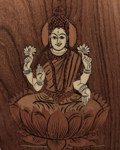 Lakshmi - Indian Wooden Marquetry Plaque
