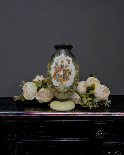 19th Century Victorian Bristol Glass Vase - Handpainted & Transfer Print, England, c.1870-80