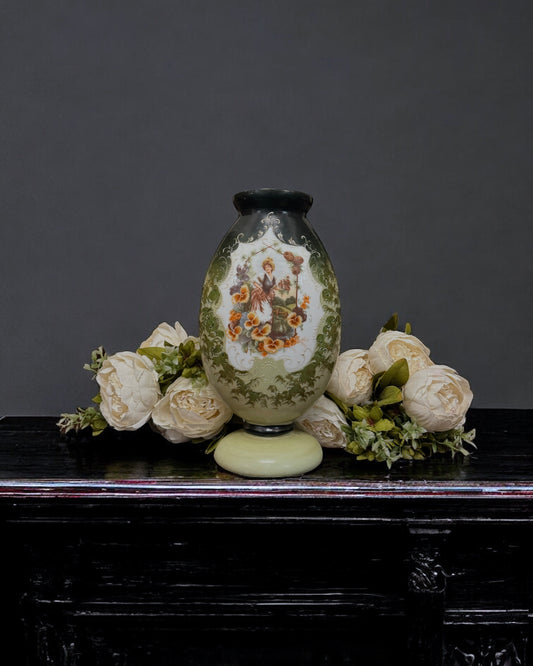 19th Century Victorian Bristol Glass Vase - Handpainted & Transfer Print, England, c.1870-80