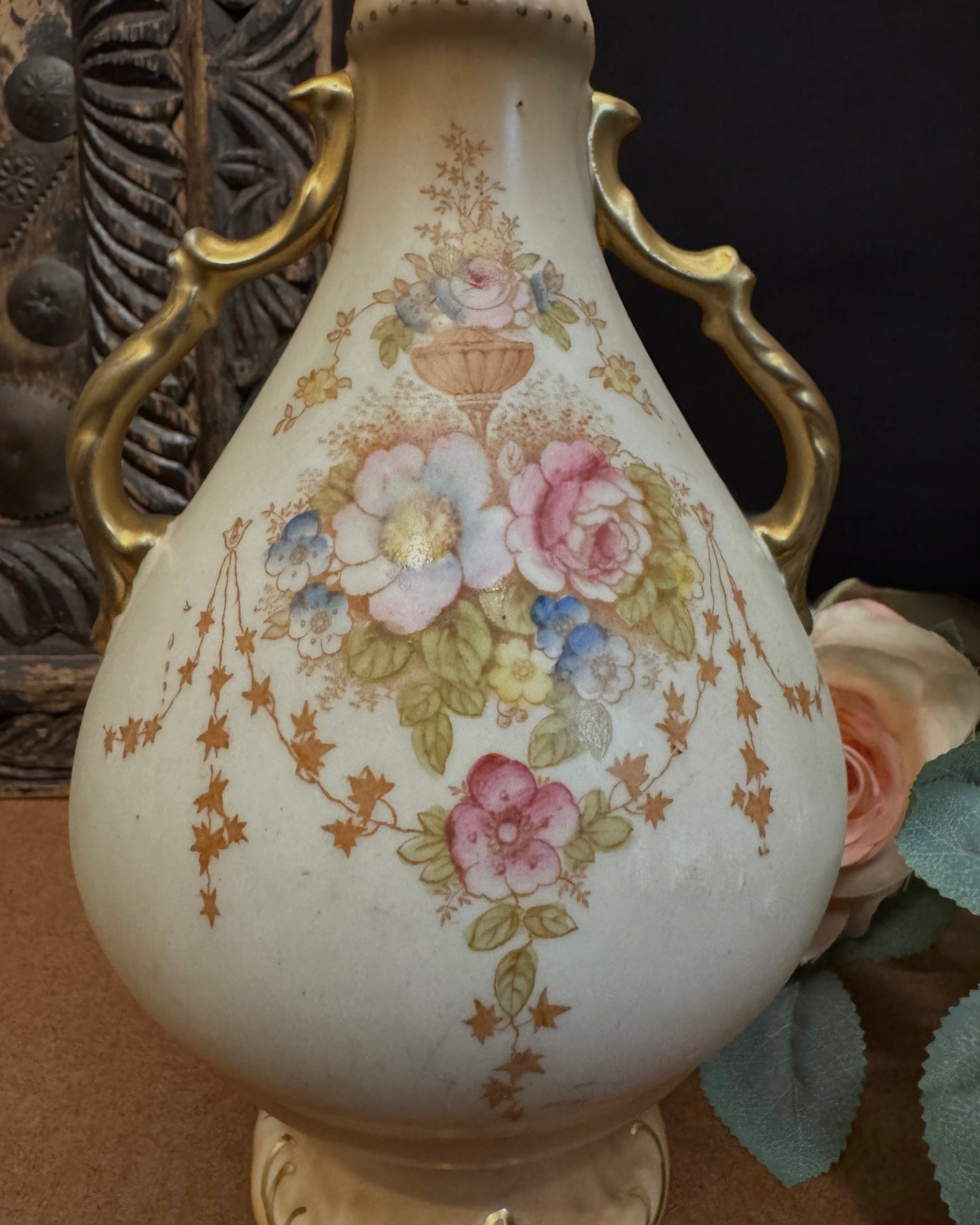 English Crown Devon “Spring” Pattern Hand-Painted Vase, Fielding & Co., Stoke-on-Trent, circa 1910s