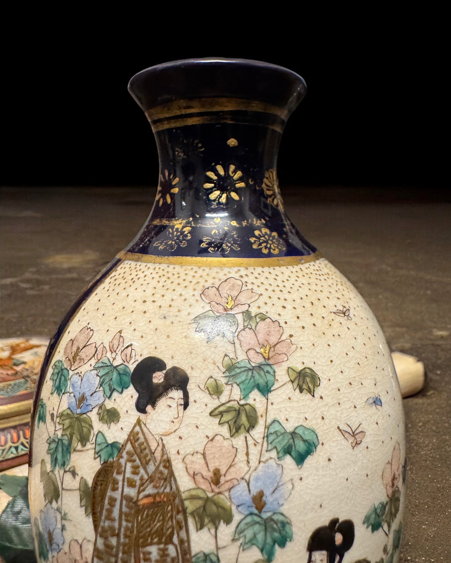Signed Japanese Mini Satsuma Vase, Hand-Painted, Meiji Period (between 1880-1900)