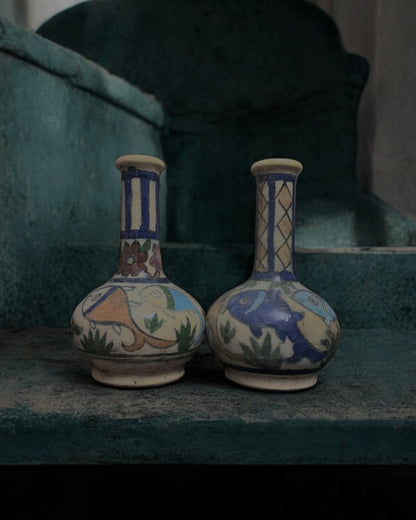 Pair of Late 19th Century Persian Qajar Vases – Hand-Painted & Glazed