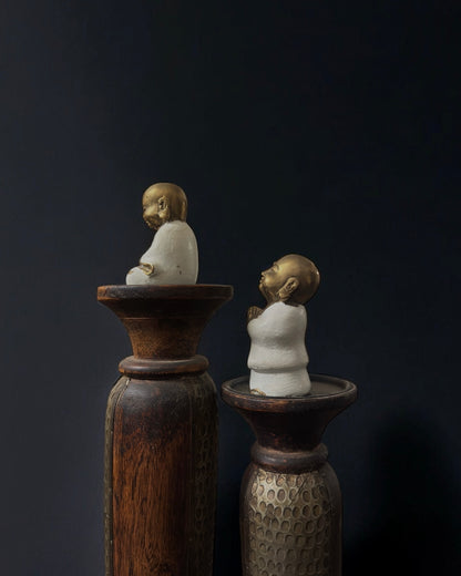 Vintage Chinese Brass and Enamel Happy Buddha Figurines