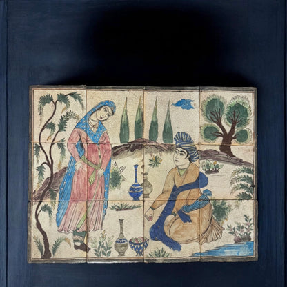 19th Century Persian Qajar Dynasty Pictorial Tile Set (12 Tiles) – Exceptionally Rare, Handmade & Hand-painted, Iran, mid-19th century