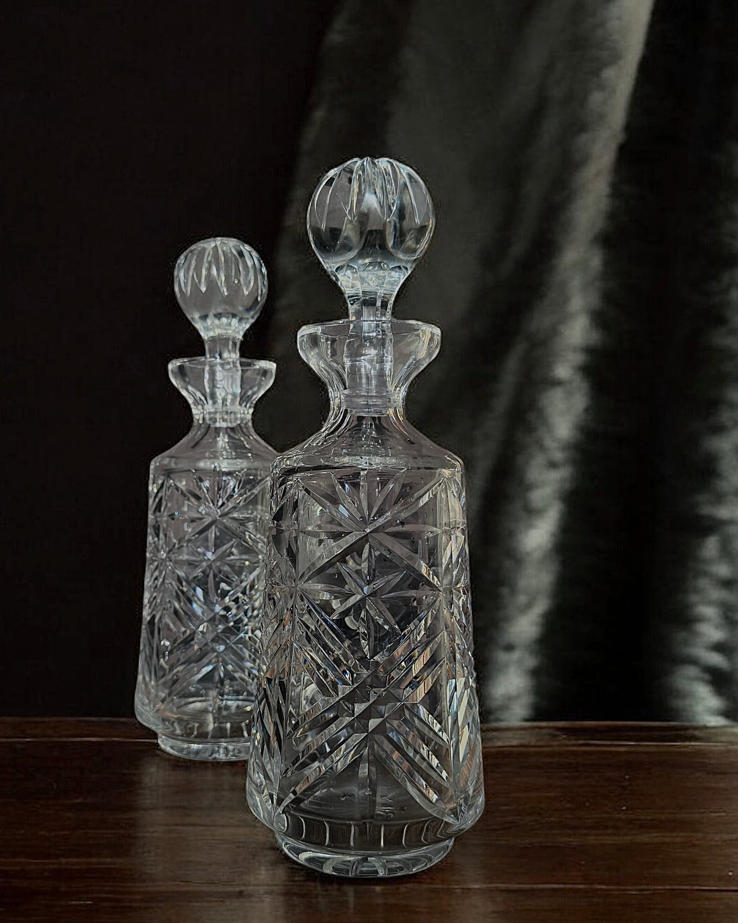 Vintage Hand-Cut Crystal Decanters (Pair)