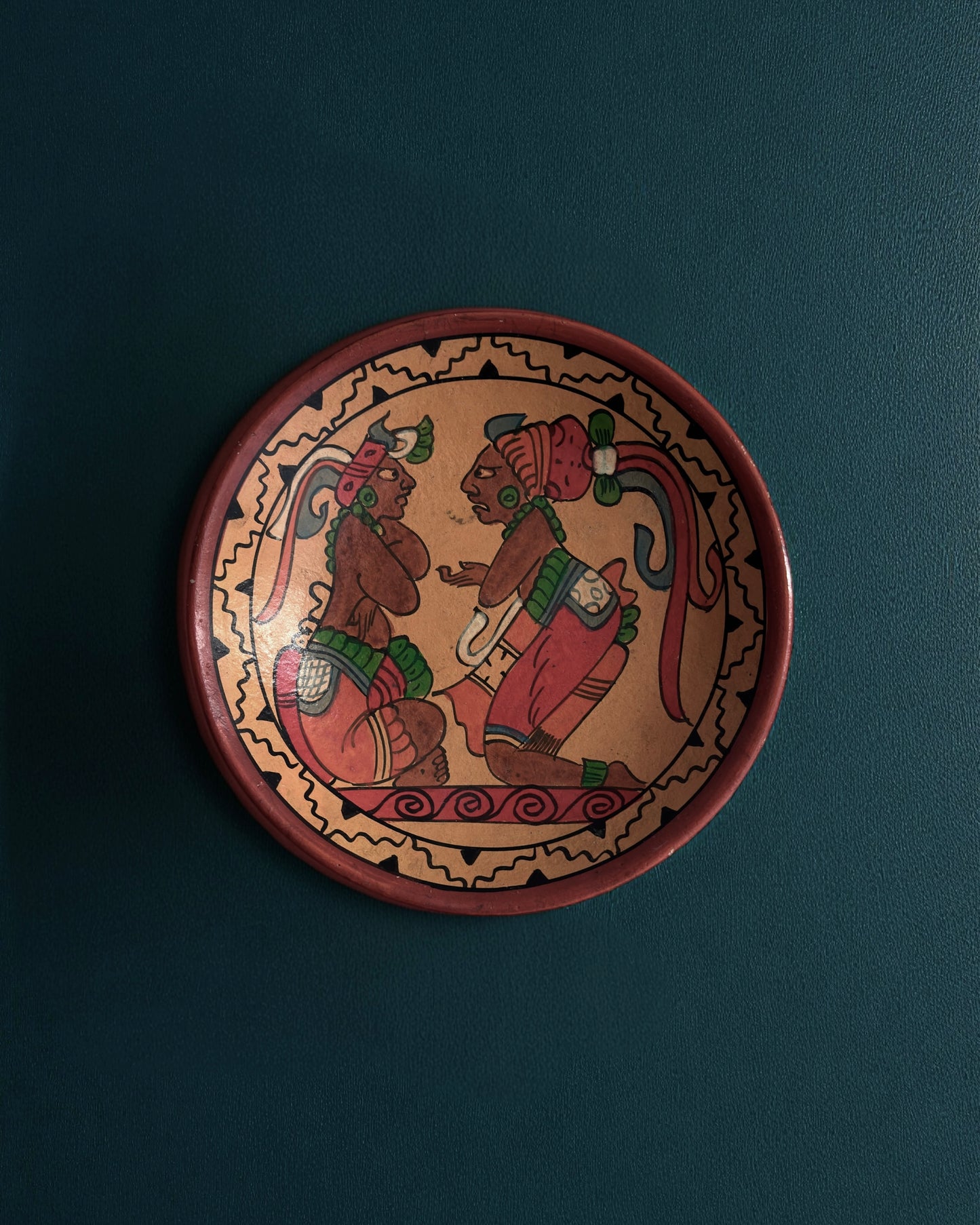 Mexican Mayan Aztec Folk Art Pottery Plate