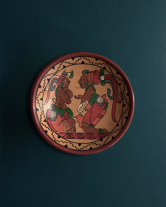 Mexican Mayan Aztec Folk Art Pottery Plate