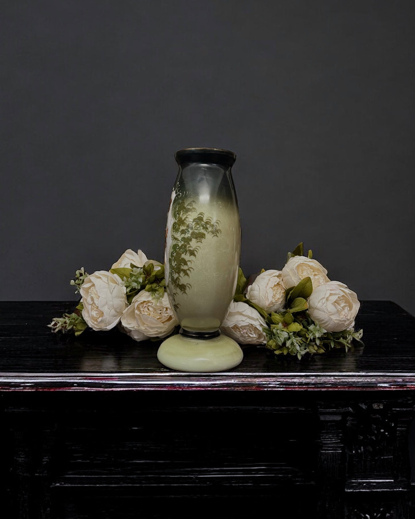 19th Century Victorian Bristol Glass Vase - Handpainted & Transfer Print, England, c.1870-80